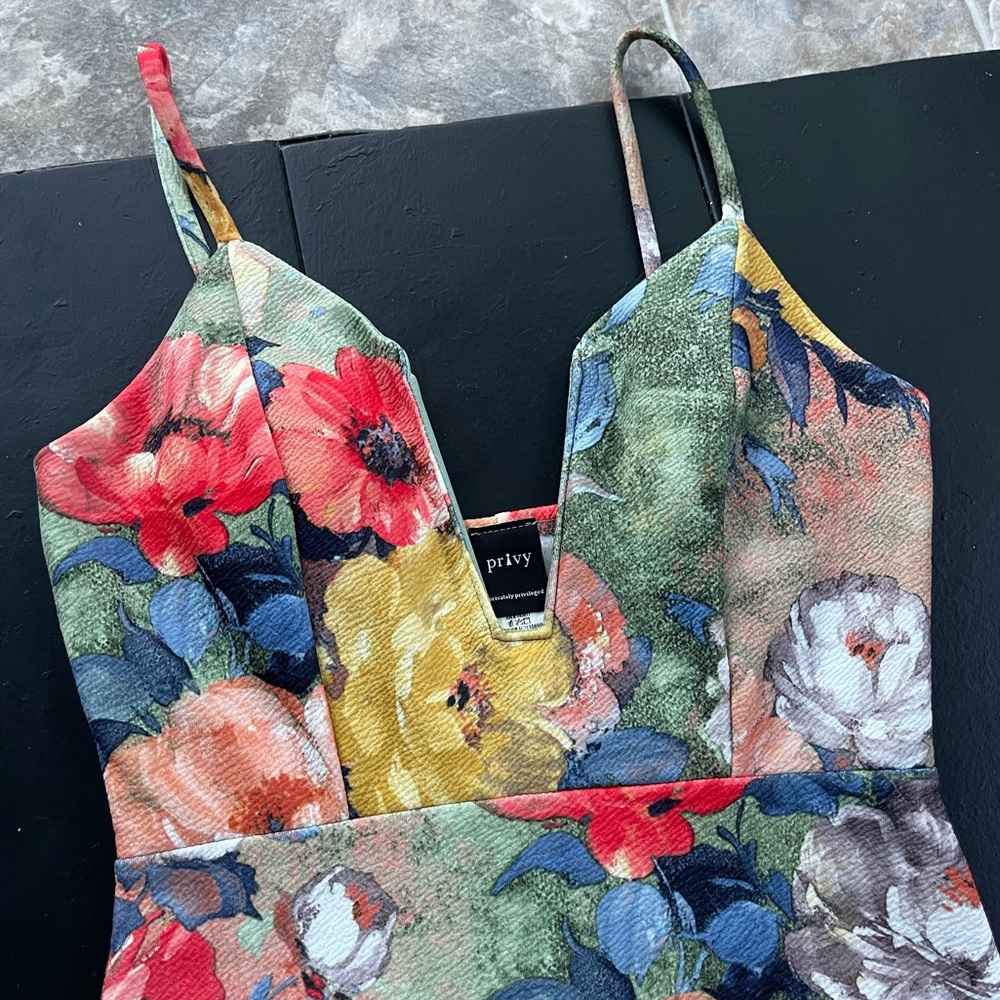 PRIVY Painted Floral Décolleté Sundress S - Privately Privileged